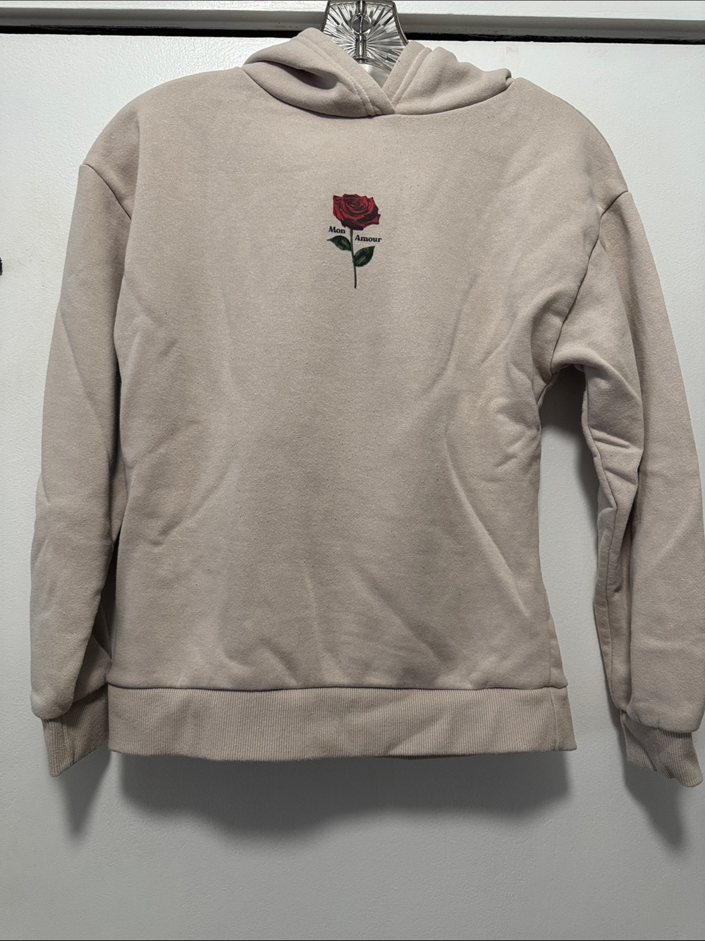 Primark Cream Hoodie with Red Rose Embroidery
